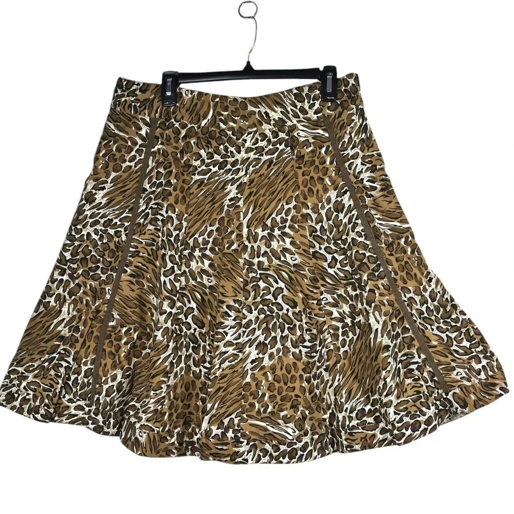 Westbound Petites Animal Print A-Line Skirt Brown‎ Leopard Tiger Cotton PXL